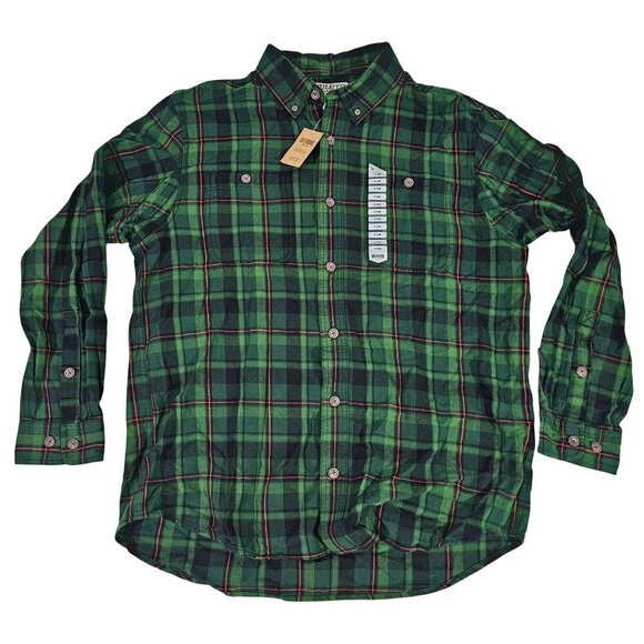 Mens Green Red Plaid Long-Sleeve Button-Up Shirt Duluth Trading Co XL Trim Fit - Picture 1 of 8